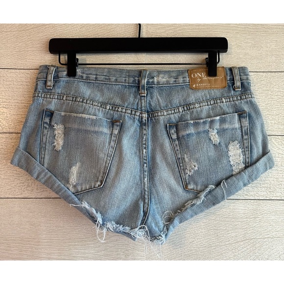 ONE TEASPOON Bandits Denim Distressed Shorts Button Fly Size 29 - Picture 7 of 8